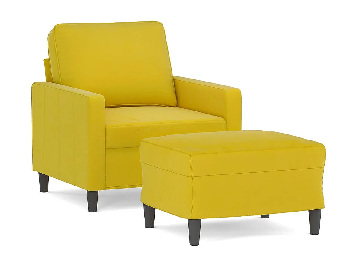 Fauteuil avec repose-pied jaune 60 cm velours
