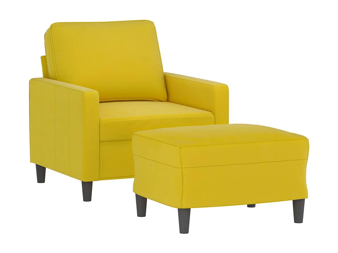 Fauteuil avec repose-pied jaune 60 cm velours