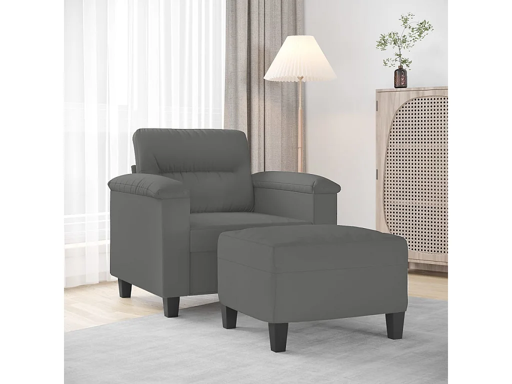 Fauteuil avec repose-pied Gris foncé 60 cm Tissu microfibre
