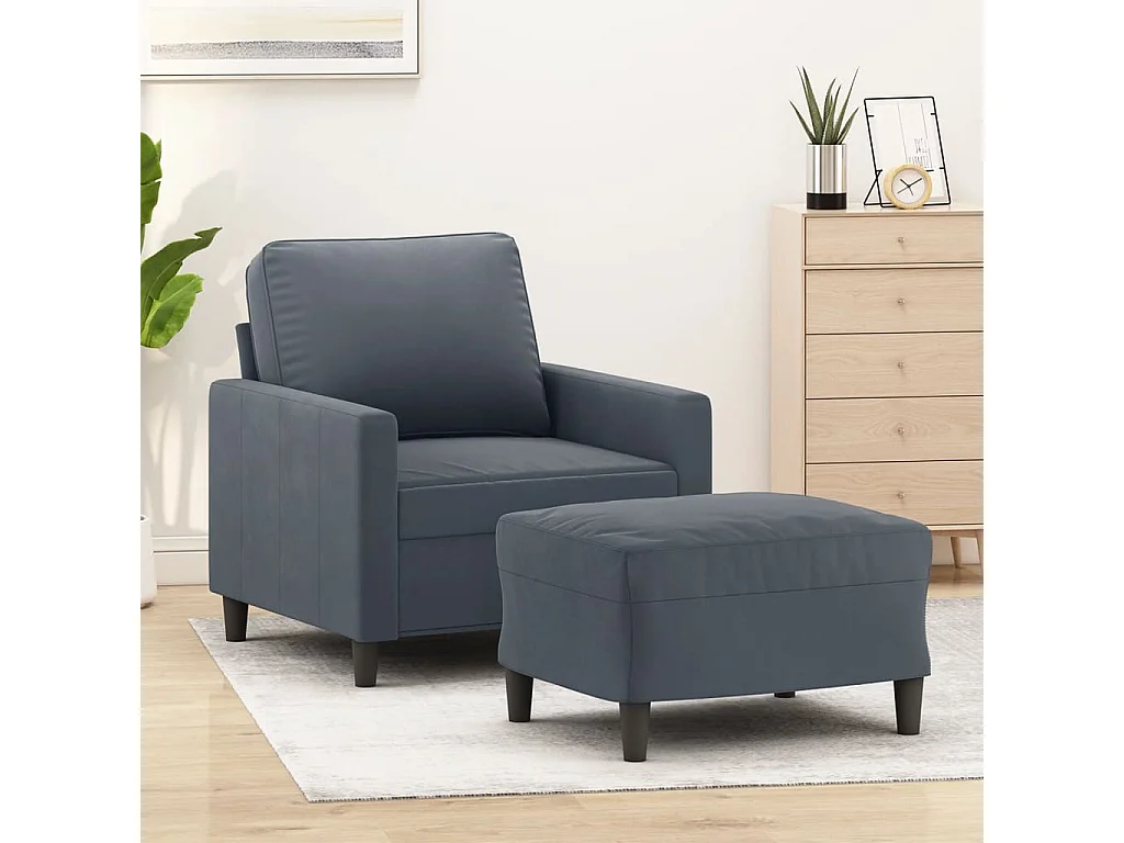 Fauteuil avec repose-pied Gris foncé 60 cm Velours