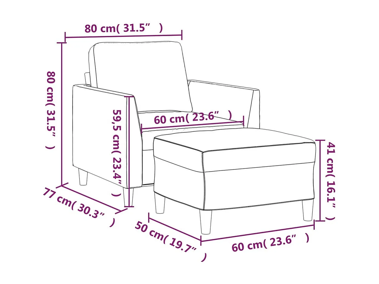 Fauteuil avec repose-pied Rouge bordeaux 60 cm Similicuir