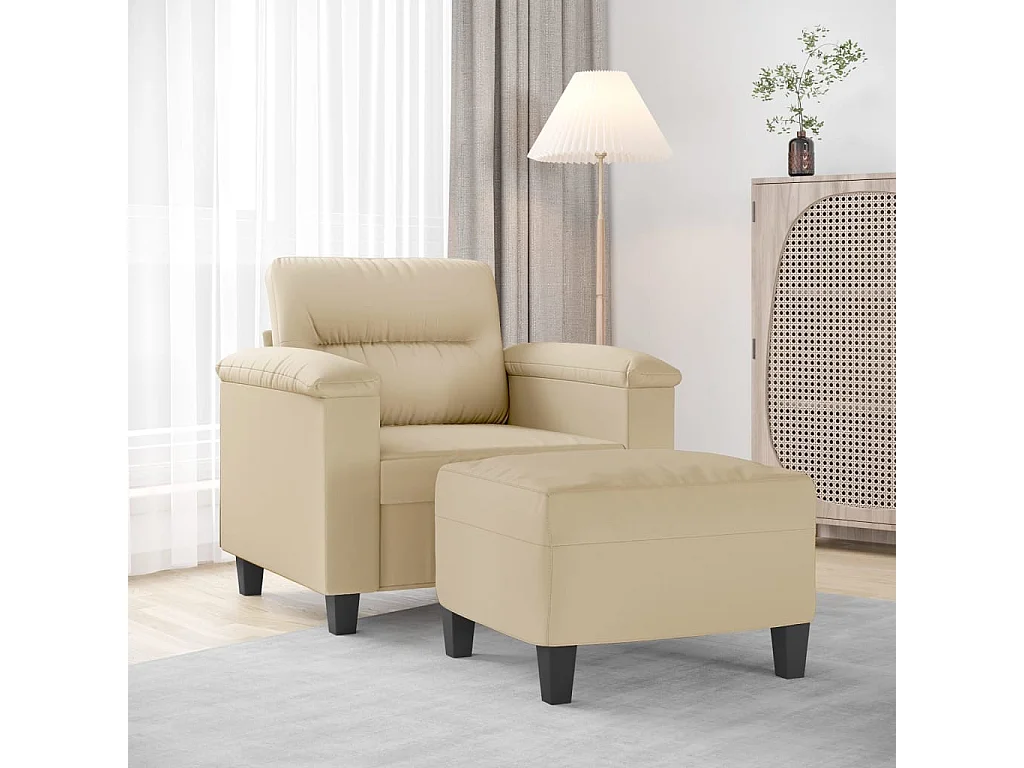 Fauteuil avec repose-pied Crème 60 cm Tissu microfibre