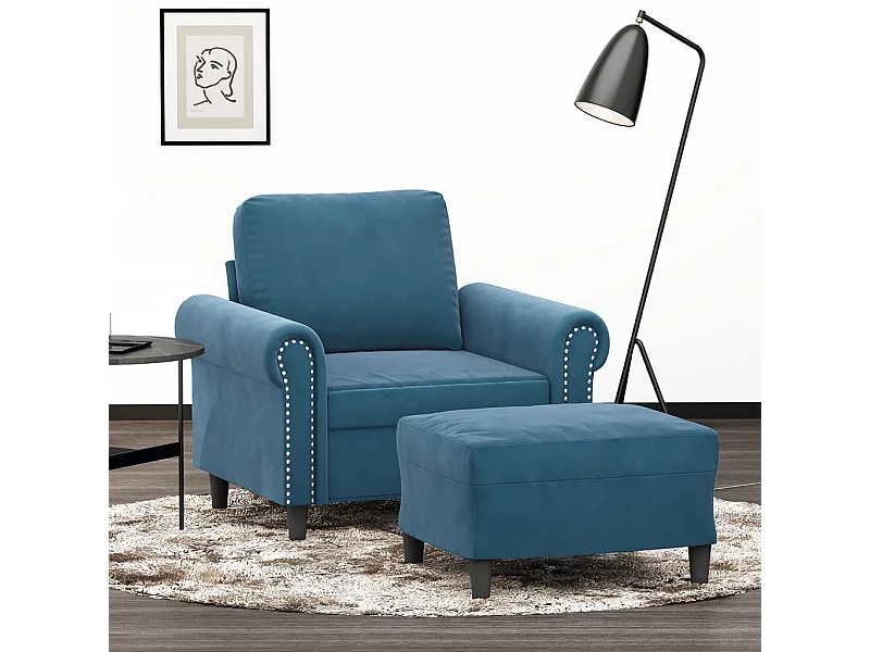 Fauteuil avec repose-pied Bleu 60 cm Velours