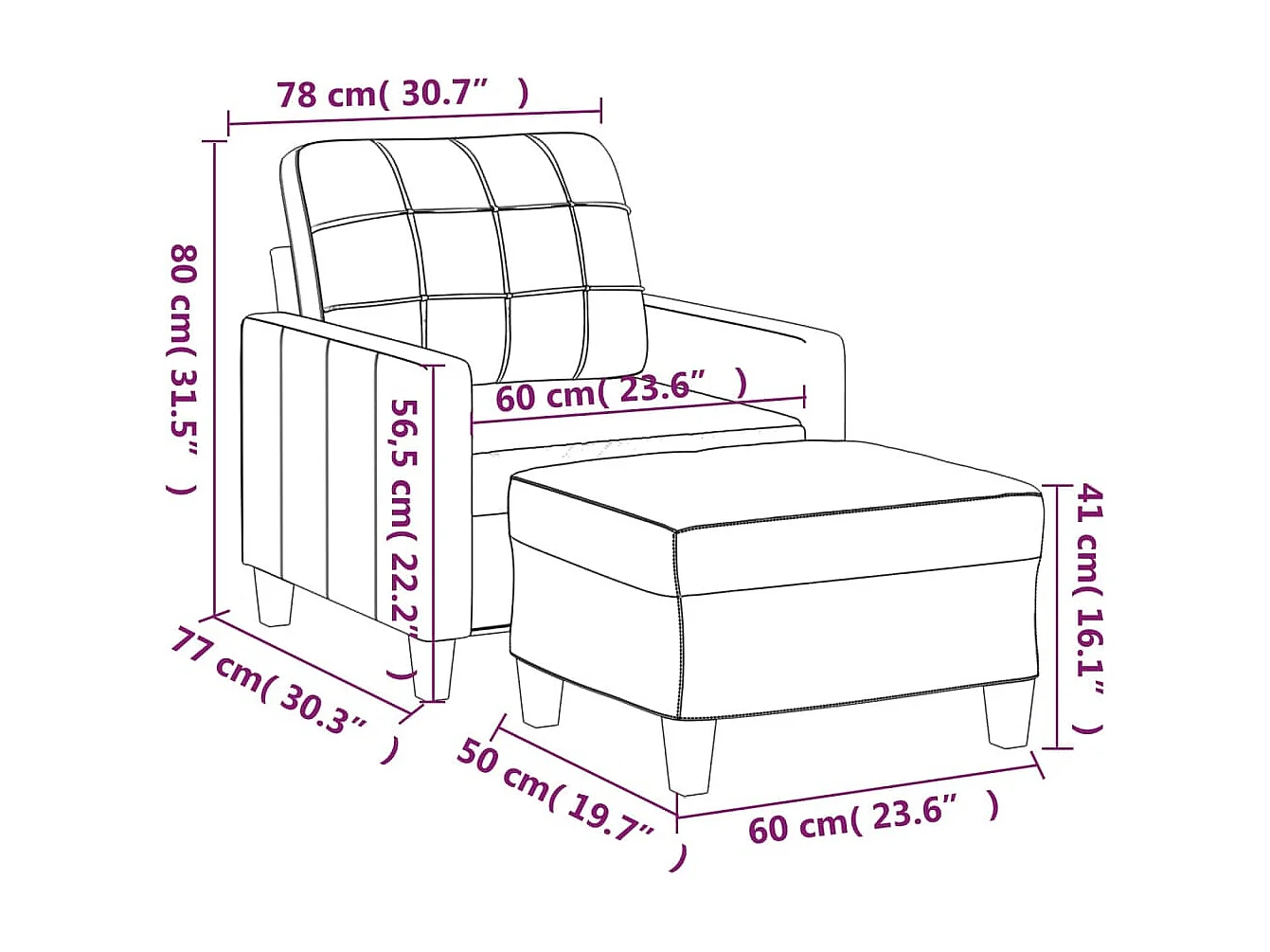 Fauteuil avec repose-pied Crème 60 cm Similicuir