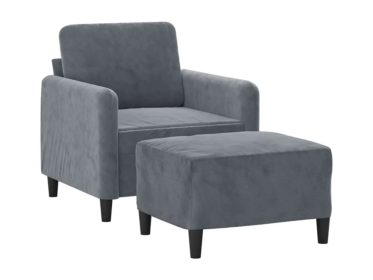 Fauteuil avec repose-pied Gris foncé 60 cm Velours