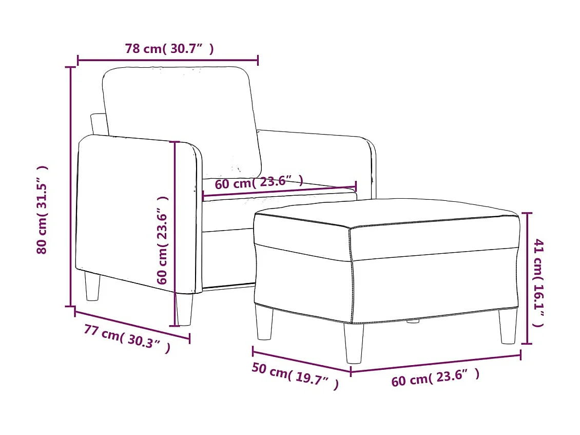 Fauteuil avec repose-pied Gris foncé 60 cm Tissu