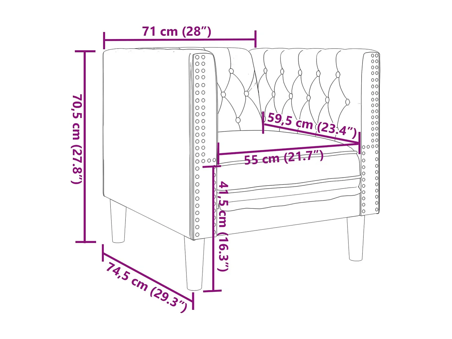 Fauteuil Chesterfield rouge bordeaux velours