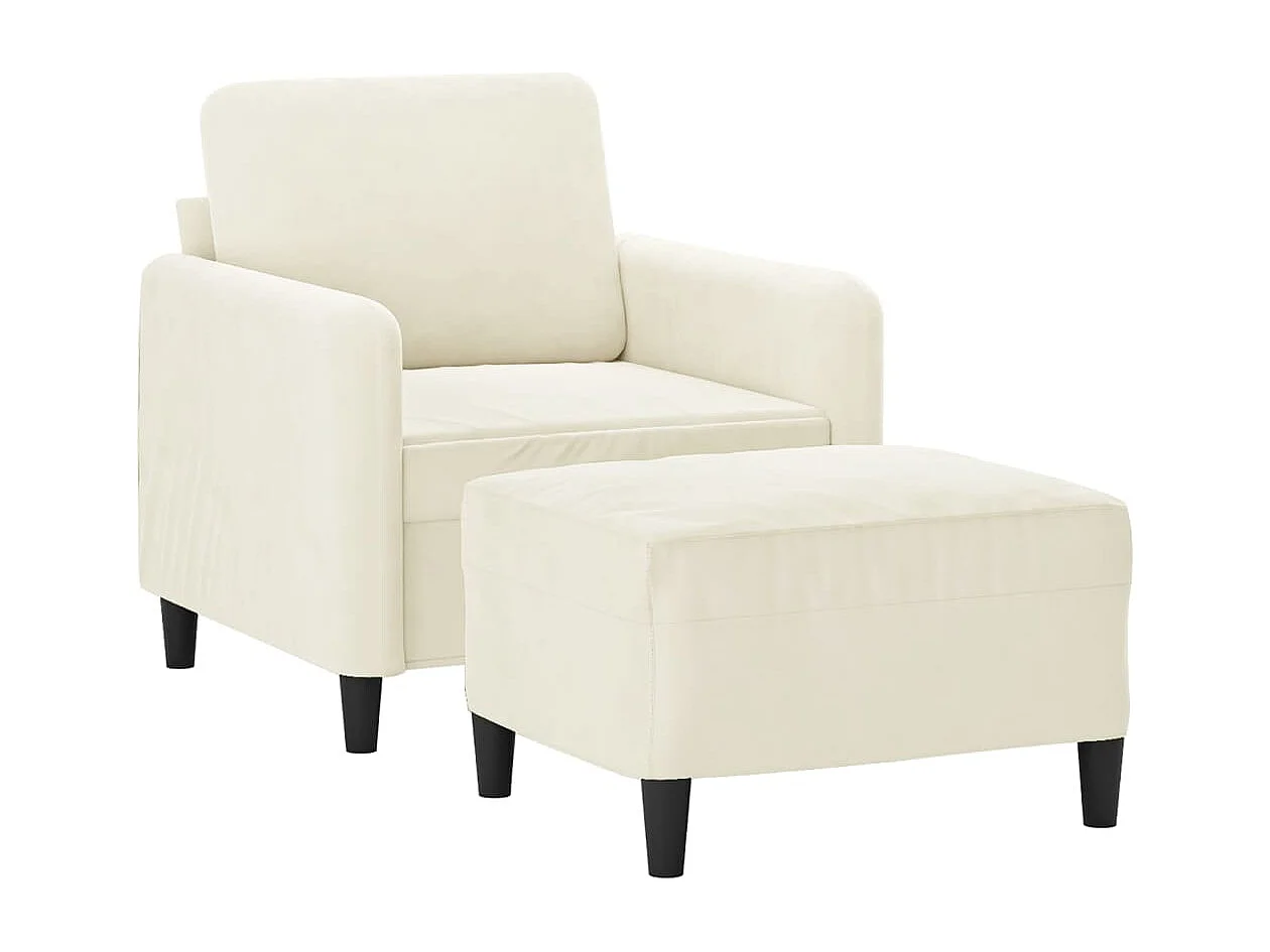 Fauteuil avec repose-pied Crème 60 cm Velours