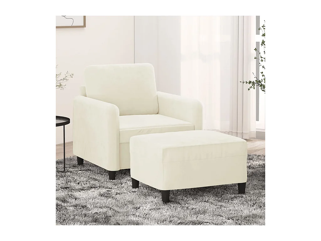 Fauteuil avec repose-pied Crème 60 cm Velours