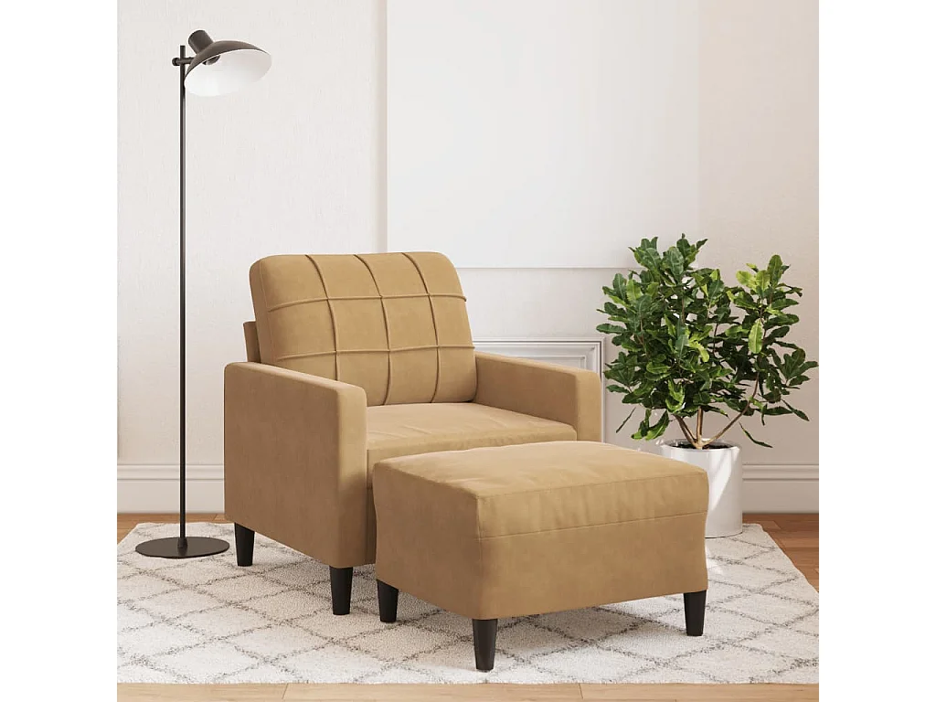 Sillón con taburete terciopelo marrón 60 cm