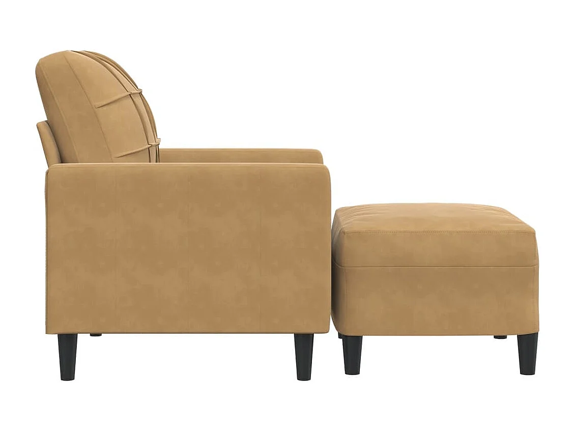 Sillón con taburete terciopelo marrón 60 cm