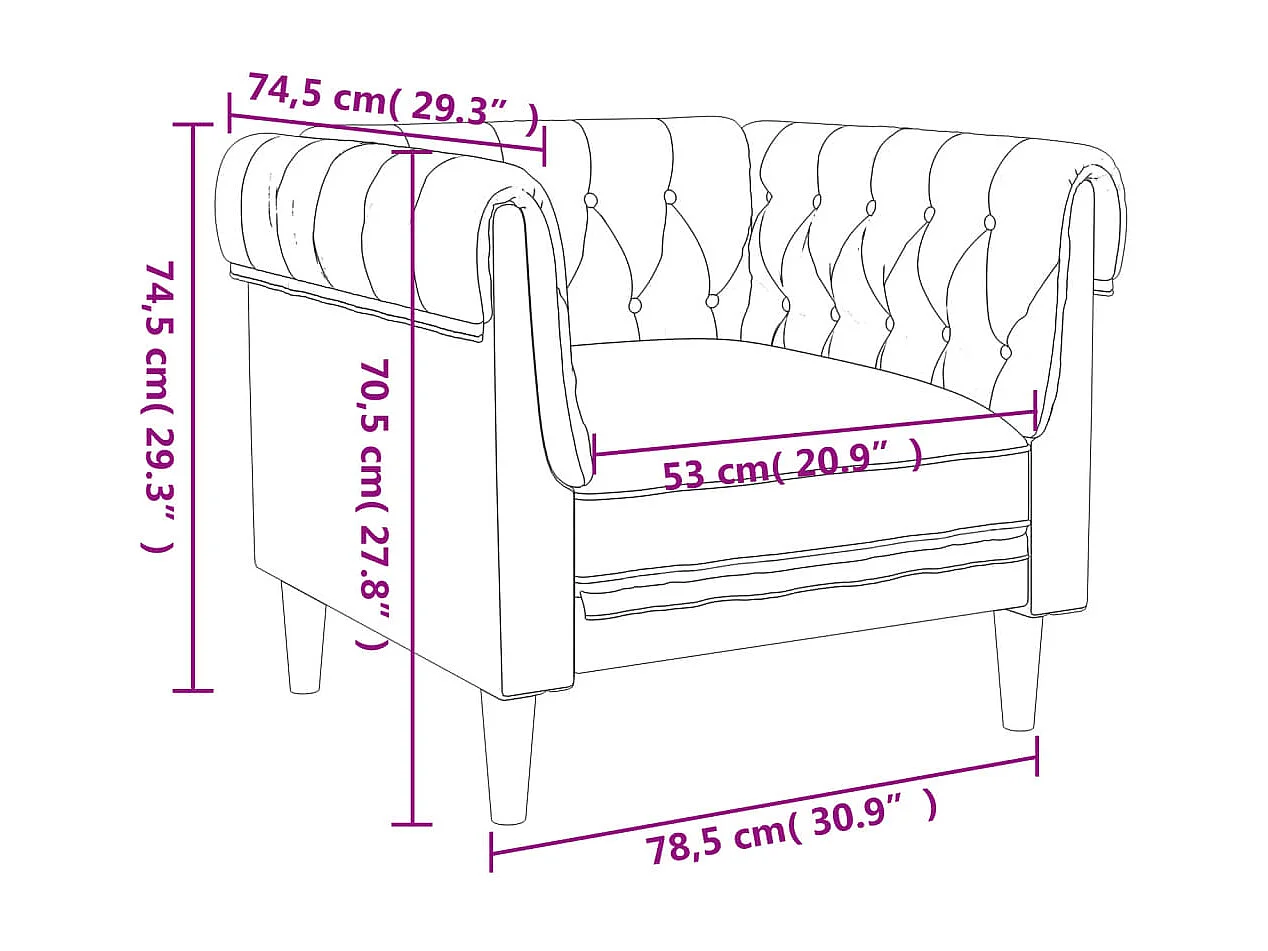 Fauteuil Chesterfield marron foncé tissu