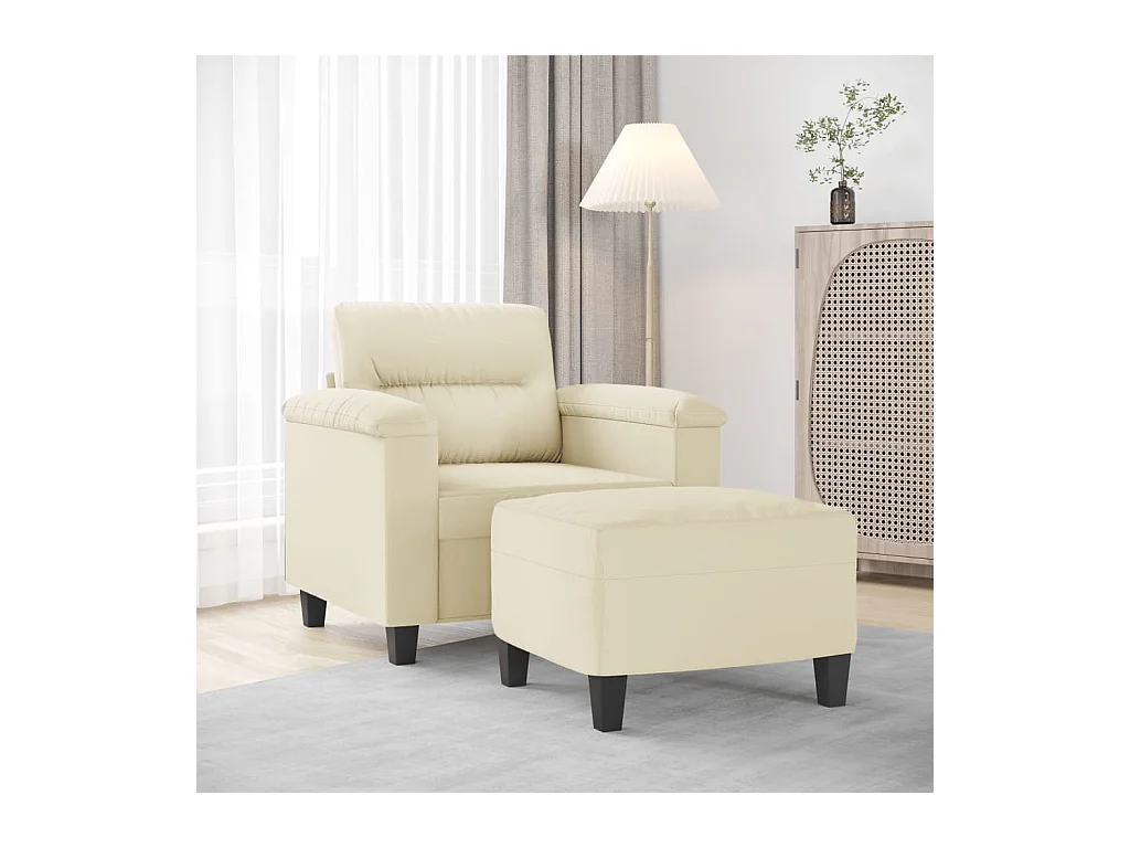 Fauteuil avec repose-pied Crème 60 cm Similicuir