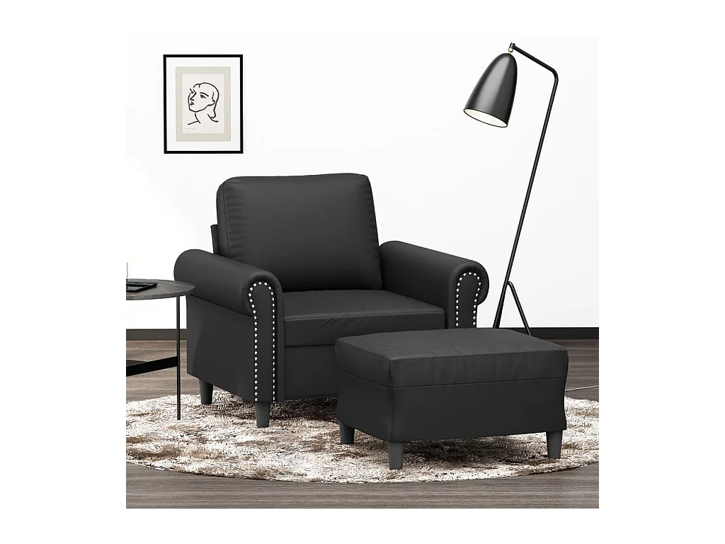 Fauteuil avec repose-pied Noir 60 cm Similicuir