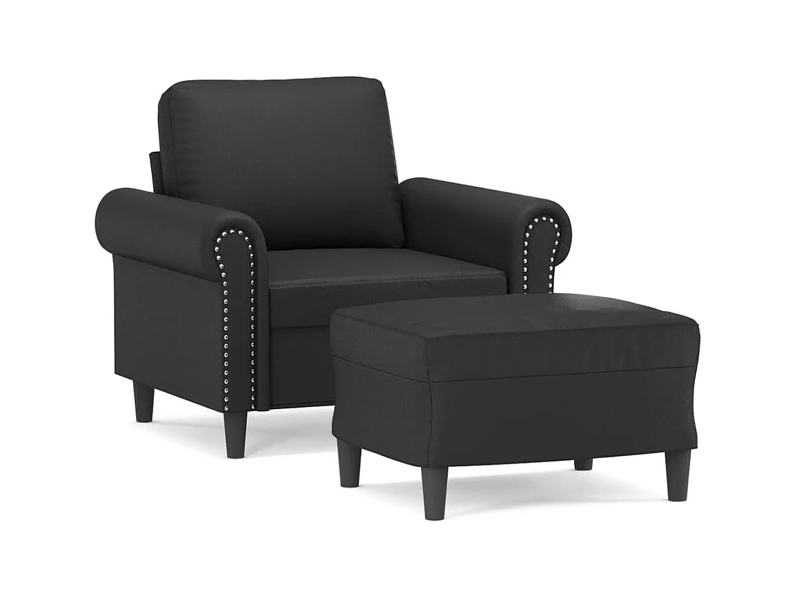 Fauteuil avec repose-pied Noir 60 cm Similicuir