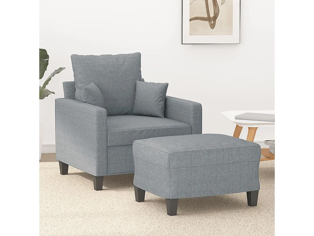 Sillón con taburete tela gris claro 60 cm