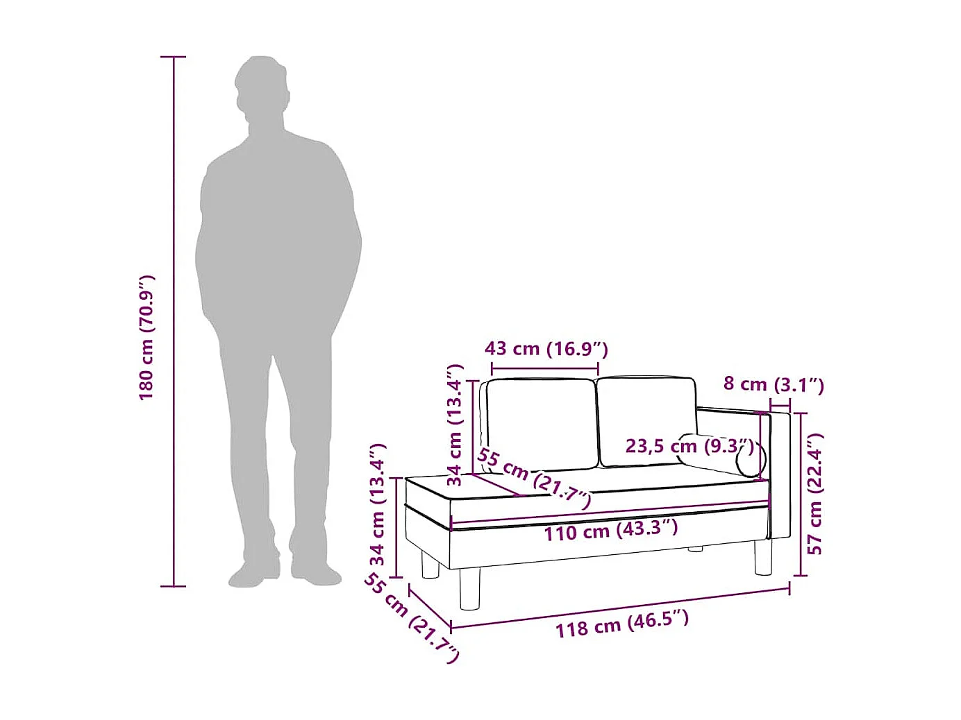 Méridienne avec coussins et traversin gris clair velours