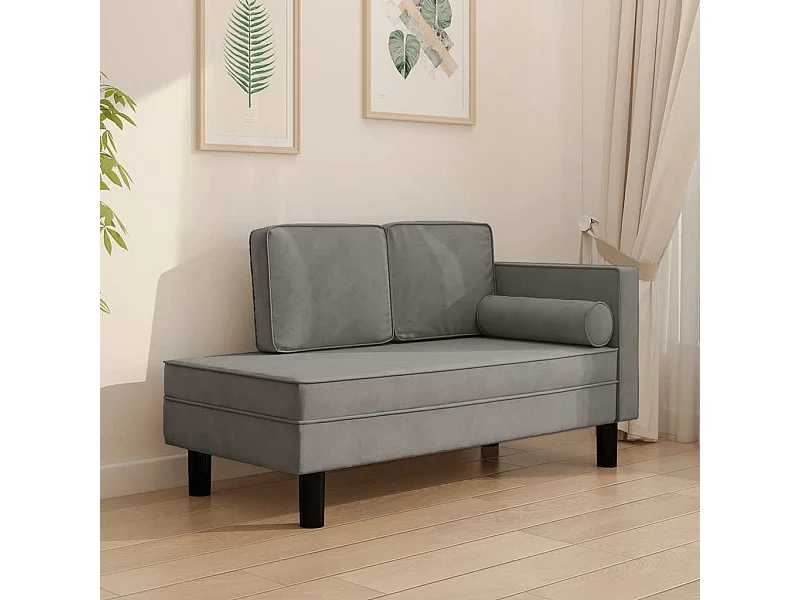 Méridienne avec coussins et traversin gris clair velours