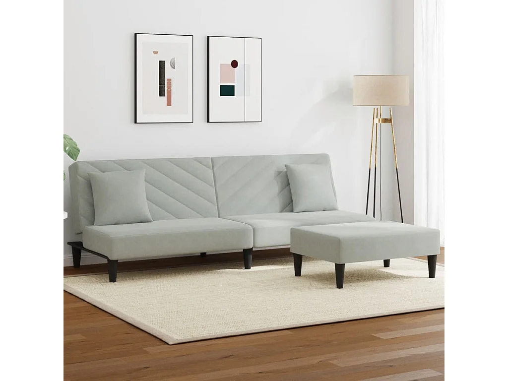 2-delige Loungeset met kussens fluweel lichtgrijs