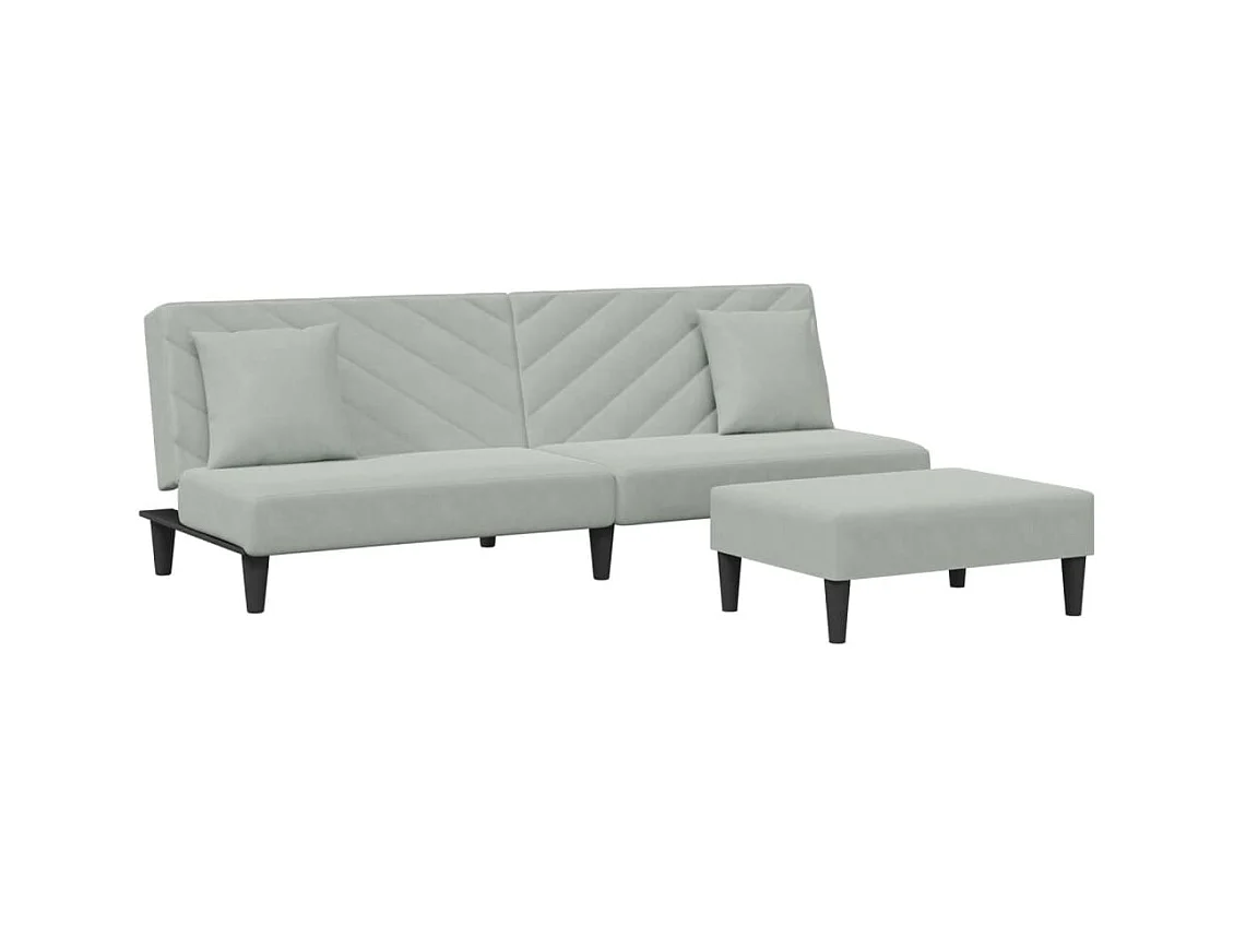 Ensemble de canapés 2 pièces avec coussins gris clair velours