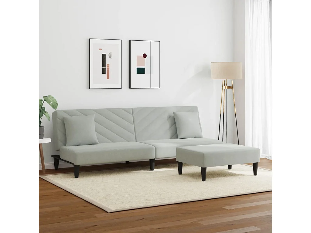 Ensemble de canapés 2 pièces avec coussins gris clair velours