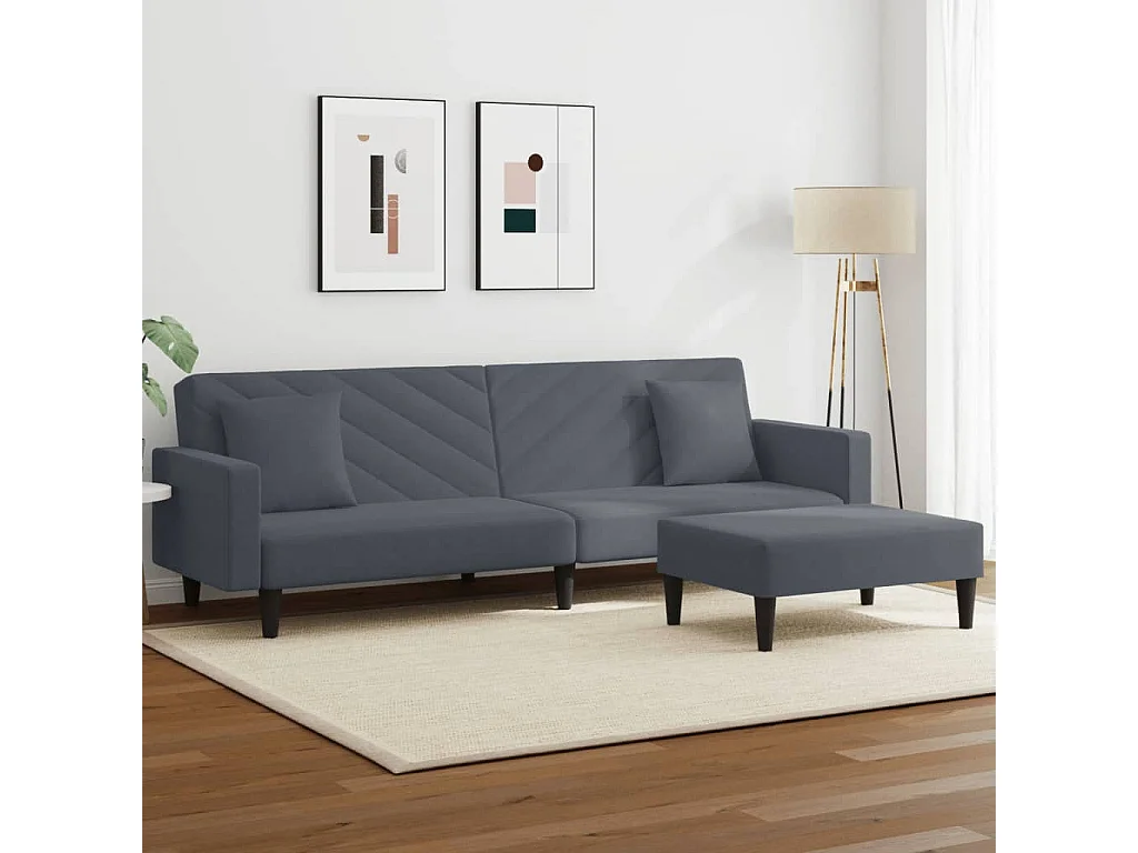 Ensemble de canapés 2 pièces avec coussins gris foncé velours