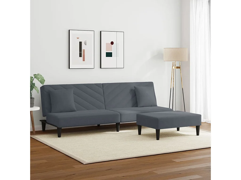 Ensemble de canapés 2 pièces avec coussins gris foncé velours