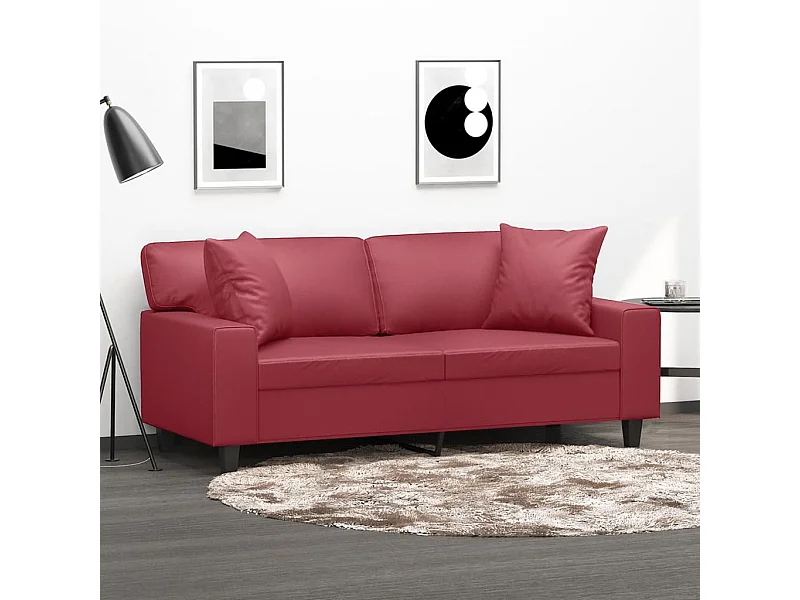 Tweezitsbank met sierkussens 140 cm kunstleer wijnrood