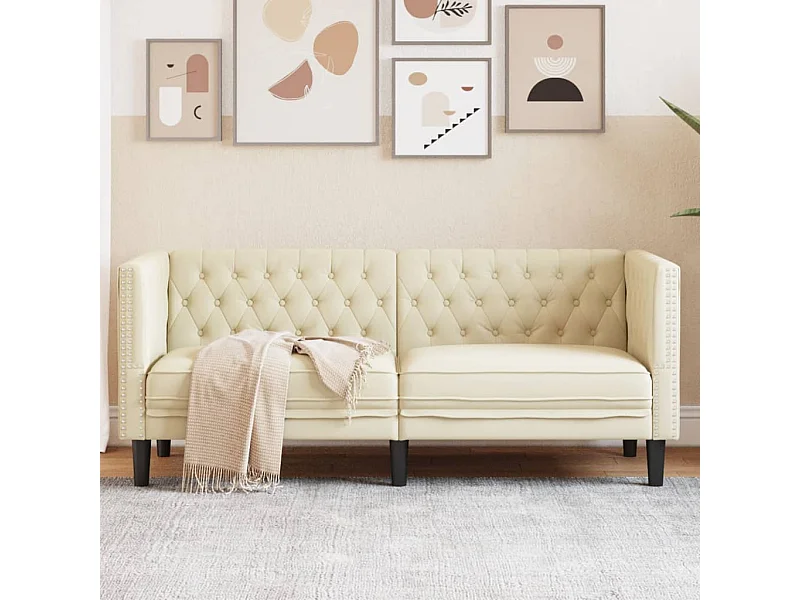 Sofá chesterfield 2 lugares couro artificial creme