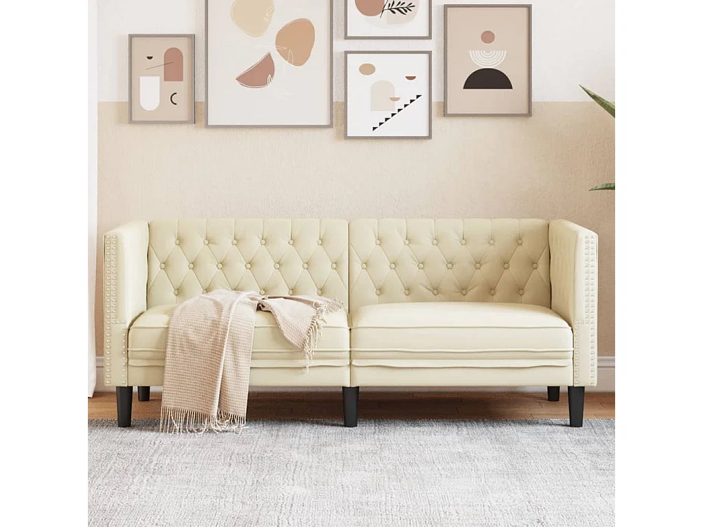 Tweezitsbank Chesterfield-stijl kunstleer crèmekleurig