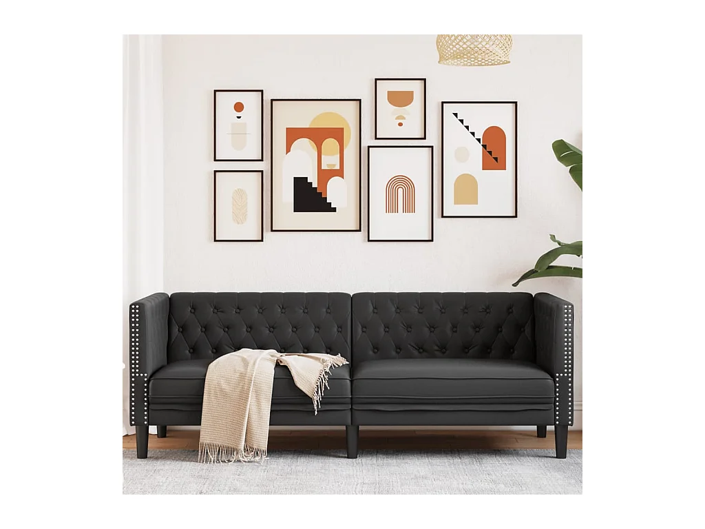Driezitsbank Chesterfield-stijl kunstleer zwart