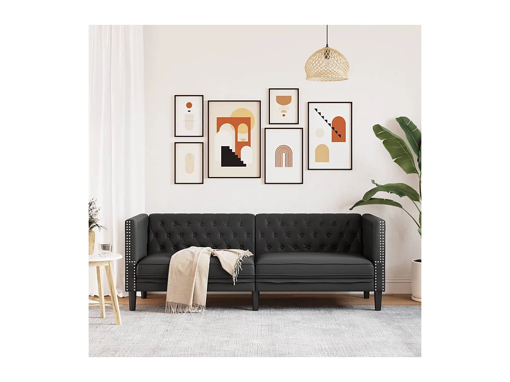 Driezitsbank Chesterfield-stijl kunstleer zwart