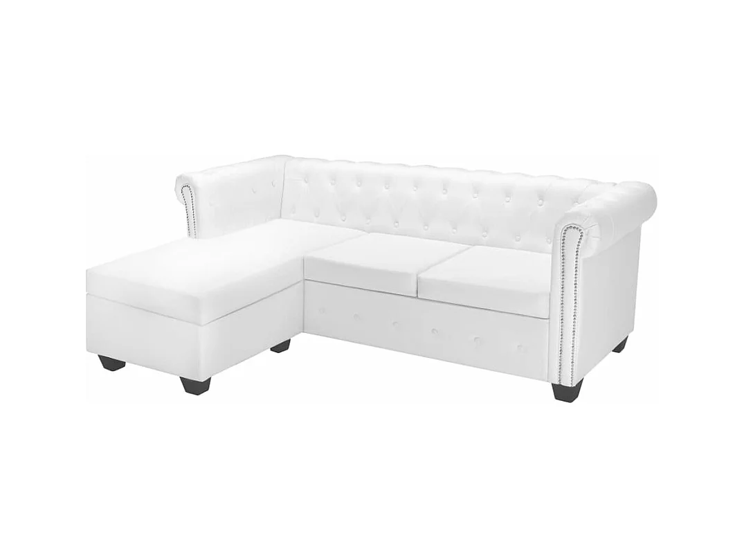 Canapé Chesterfield en forme de L cuir synthétique blanc