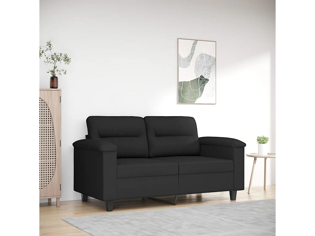 Sofá de 2 plazas de tela de microfibra negro 120 cm
