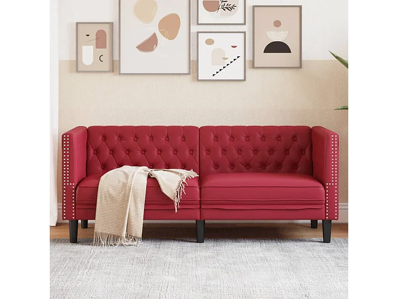 Sofá Chesterfield de 2 plazas cuero artificial rojo tinto