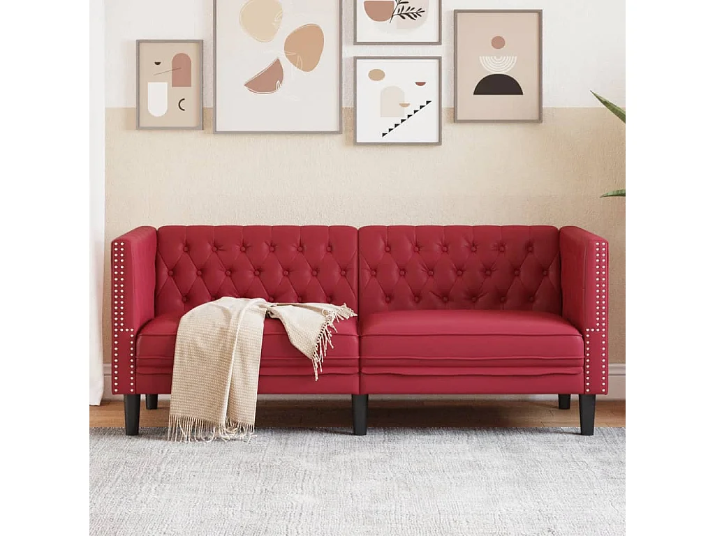 Canapé à 2 places Chesterfield rouge bordeaux similicuir