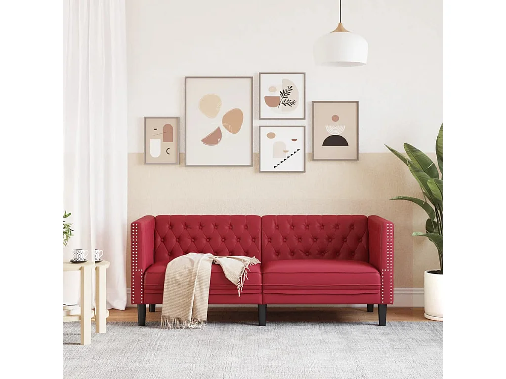 Canapé à 2 places Chesterfield rouge bordeaux similicuir