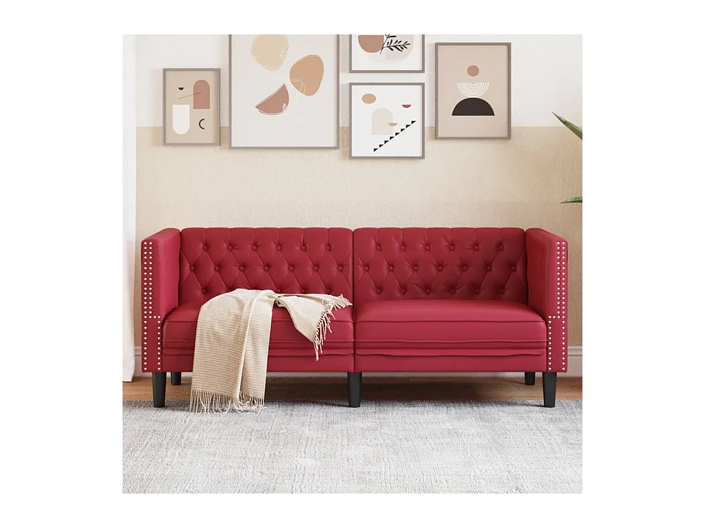 Sofá Chesterfield de 2 plazas cuero artificial rojo tinto