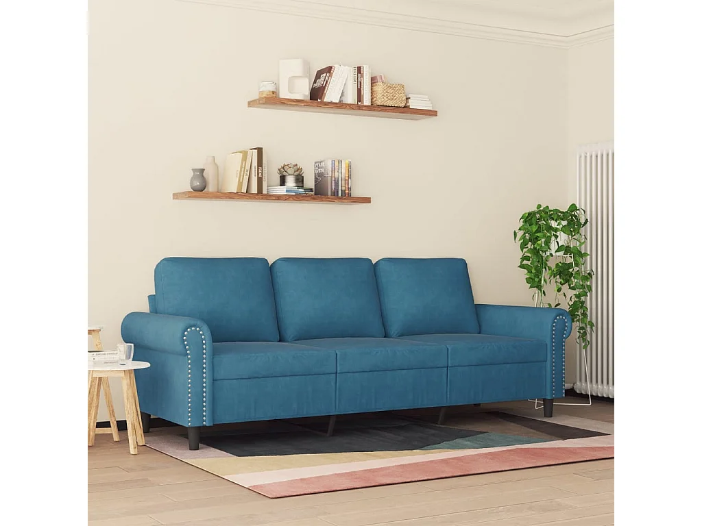 Driezitsbank 180 cm fluweel blauw