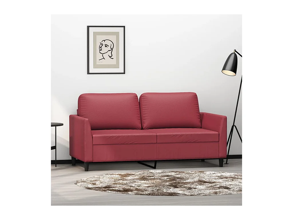 Sofá de 2 lugares 140 cm couro artificial vermelho tinto