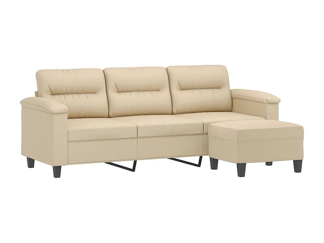 Canapé 3 places avec repose-pieds Crème 180 cm Tissu microfibre