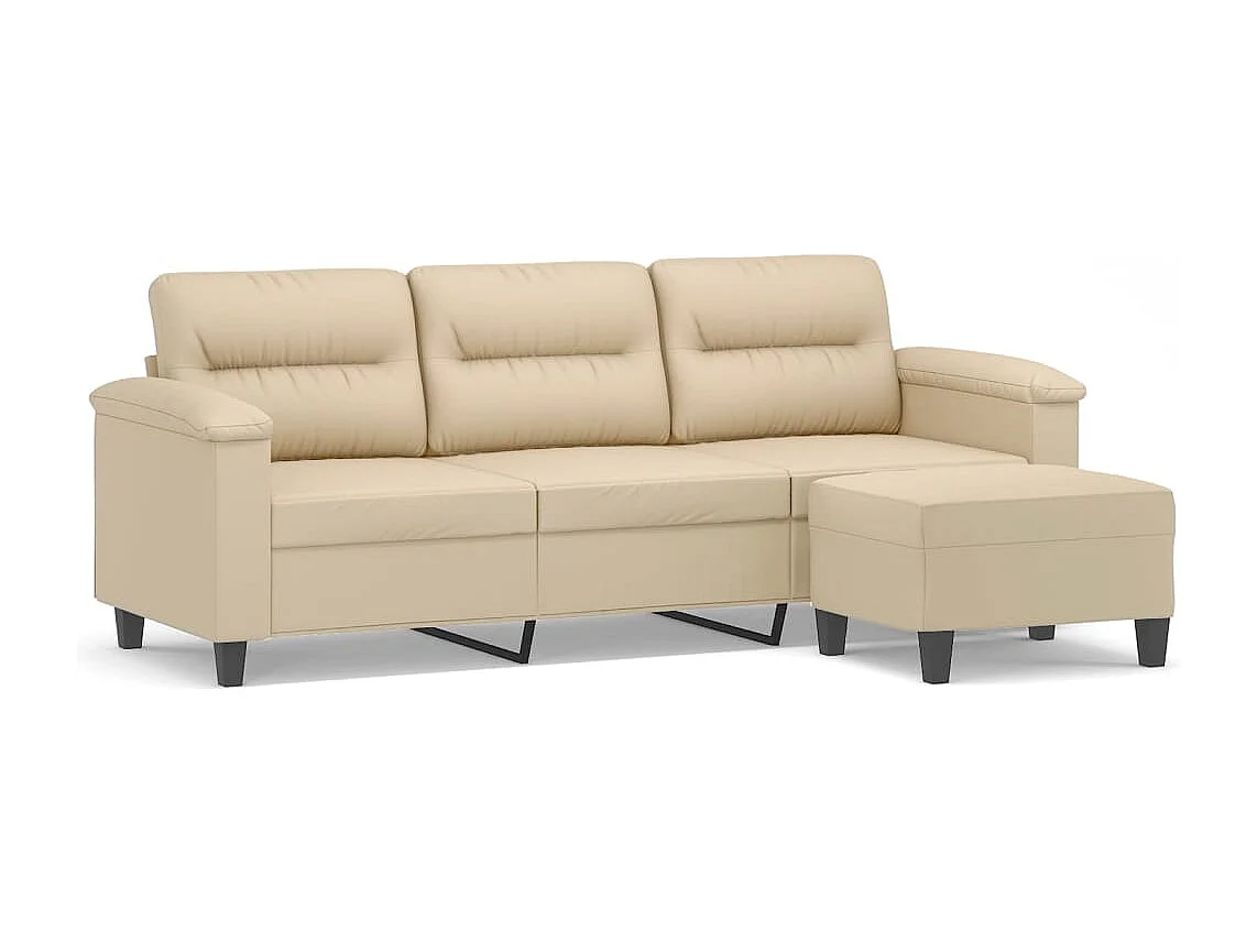 Canapé 3 places avec repose-pieds Crème 180 cm Tissu microfibre