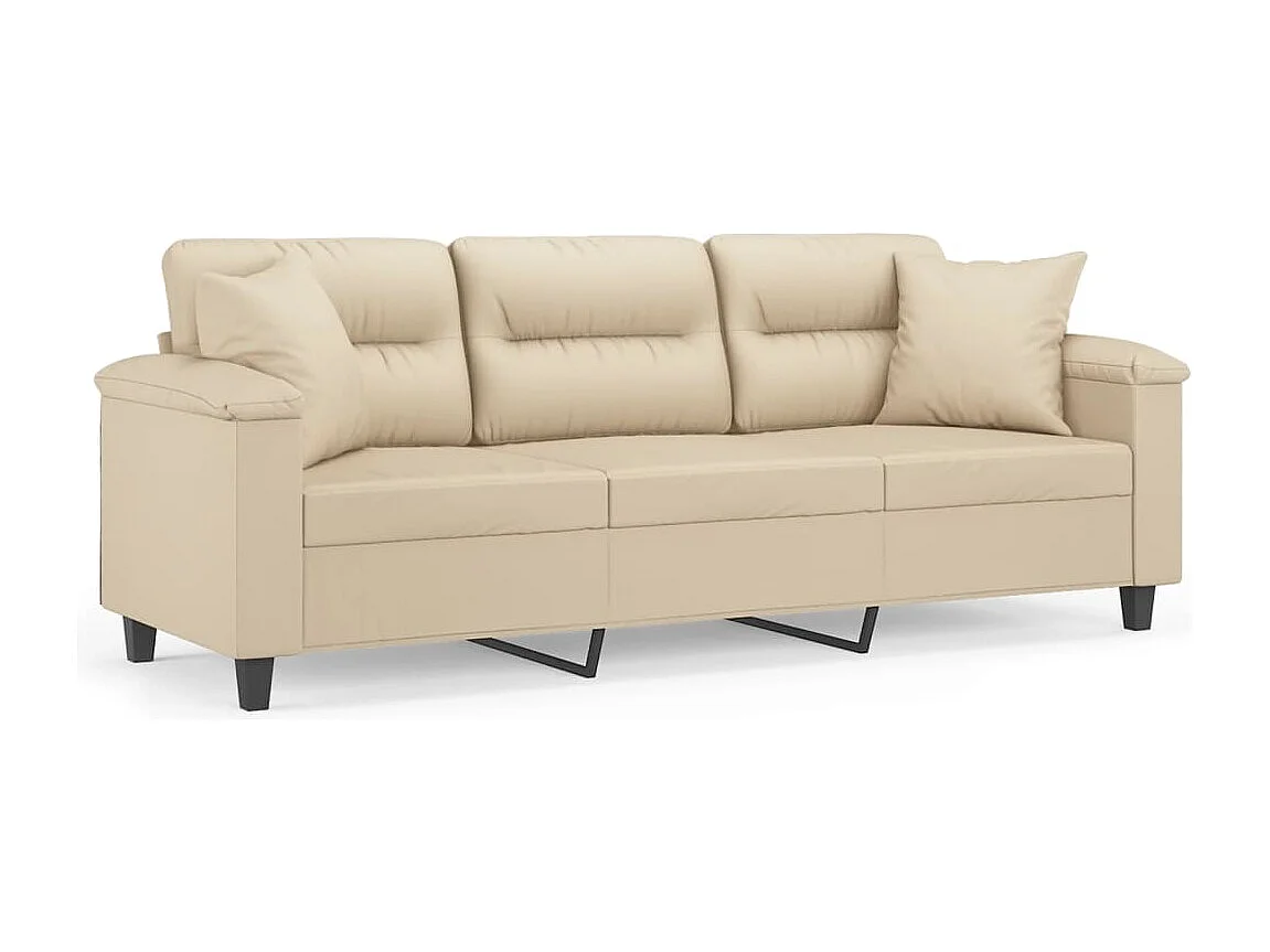 Driezitsbank met kussens 180 cm microvezelstof crèmekleurig