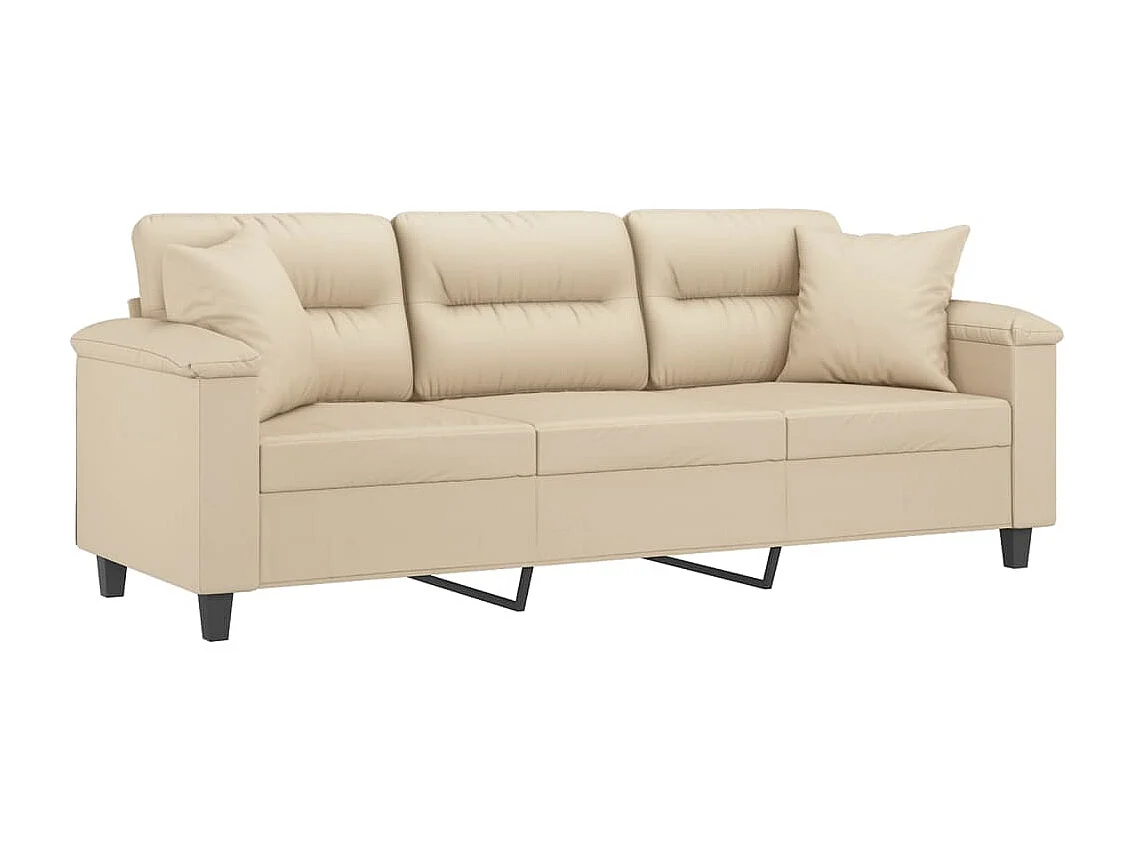 Driezitsbank met kussens 180 cm microvezelstof crèmekleurig