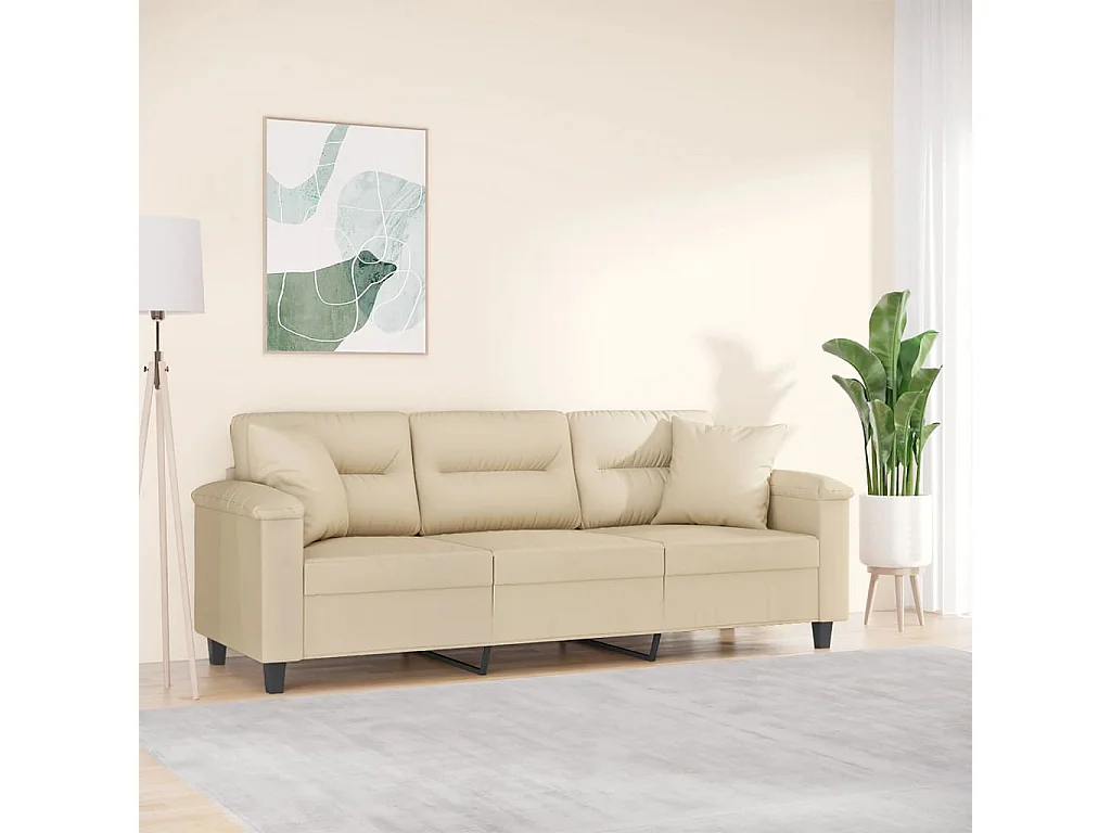 Canapé 3 places avec oreillers crème 180 cm tissu microfibre