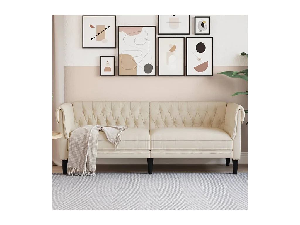 Canapé Chesterfield 3 places crème tissu