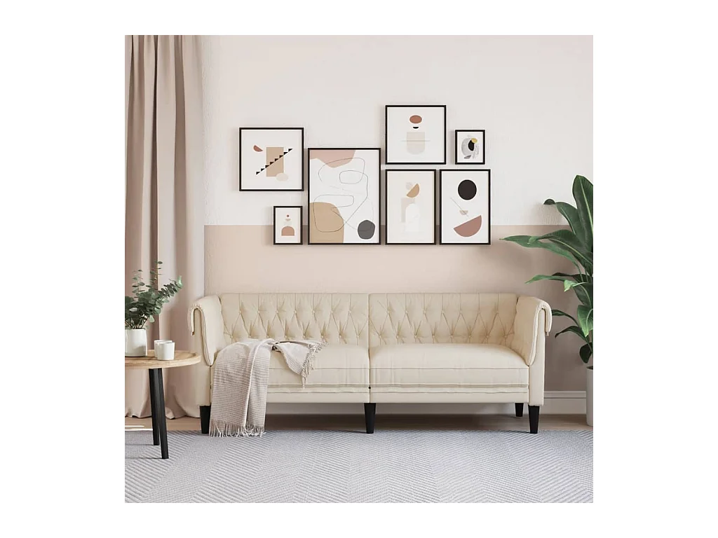 Canapé Chesterfield 3 places crème tissu