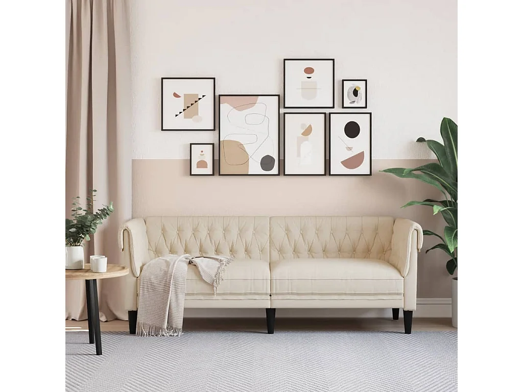 Driezitsbank Chesterfield-stijl linnen