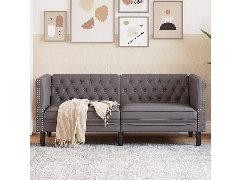 Sofá chesterfield 2 lugares couro artificial cinzento