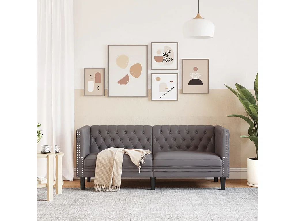Canapé à 2 places Chesterfield gris similicuir